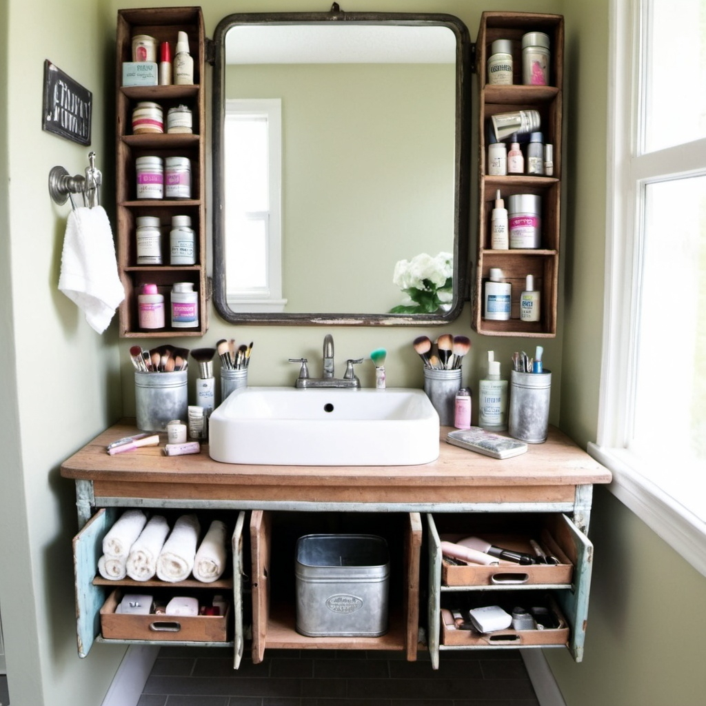 Upcycled bathroom vanity are the best small bathroom organization ideas out there.