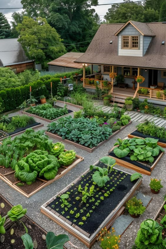 Container gardening display with distinguished compartments for different vegetables.