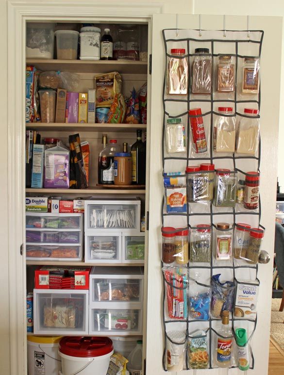 Over-the-door, hanging organizer for more hidden storage.