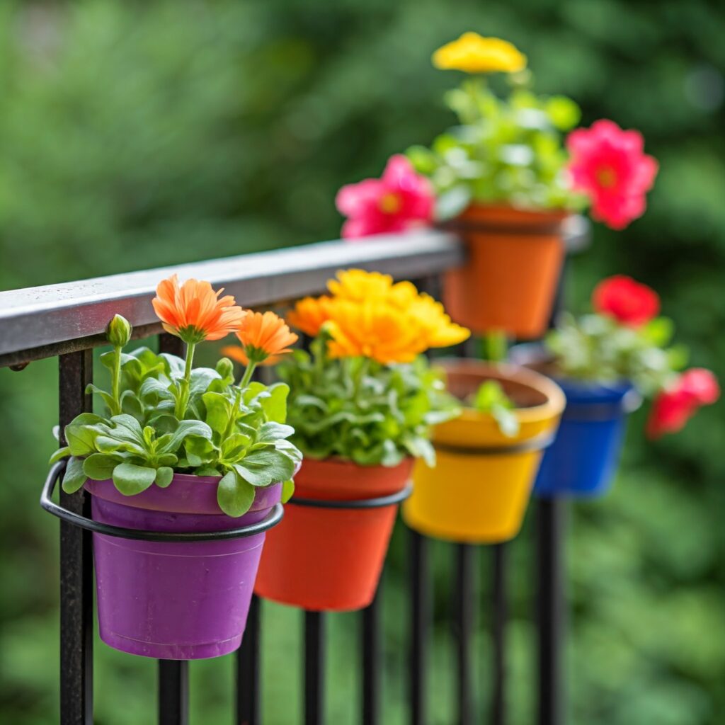 Railing planters for balcony fence.