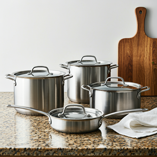 Stackable kitchen utensils, pans and pots. 