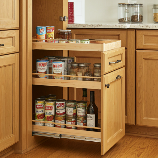 Hidden storage drawer with pull-out side-ways design.