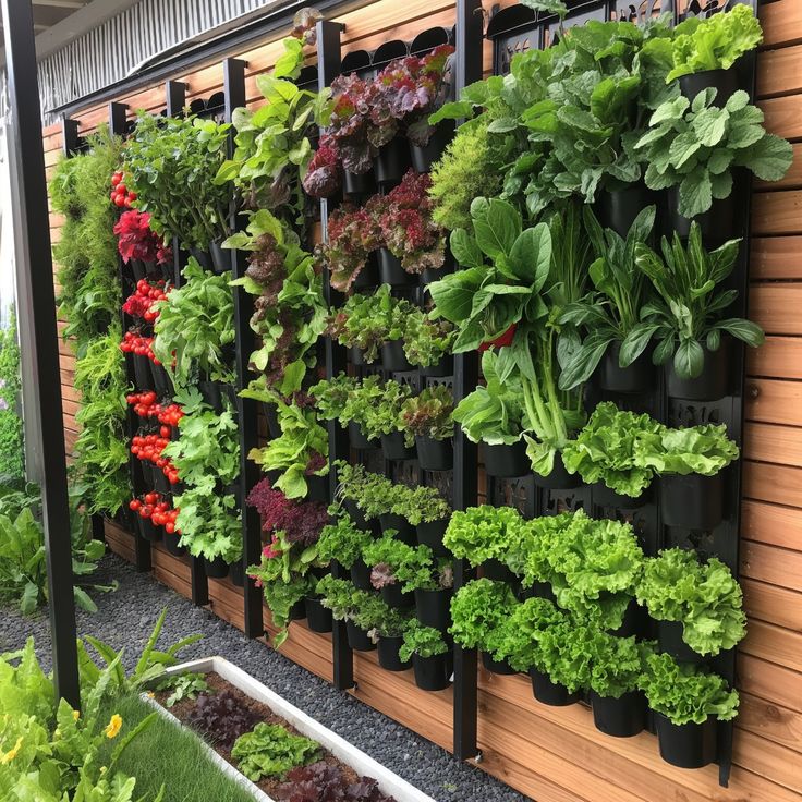 Wall-mounted pots for vertical gardening.