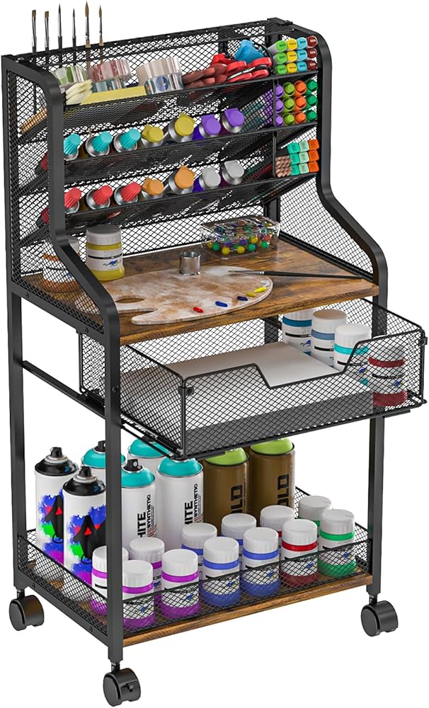 Metal rolling cart for on-the-go art studio.