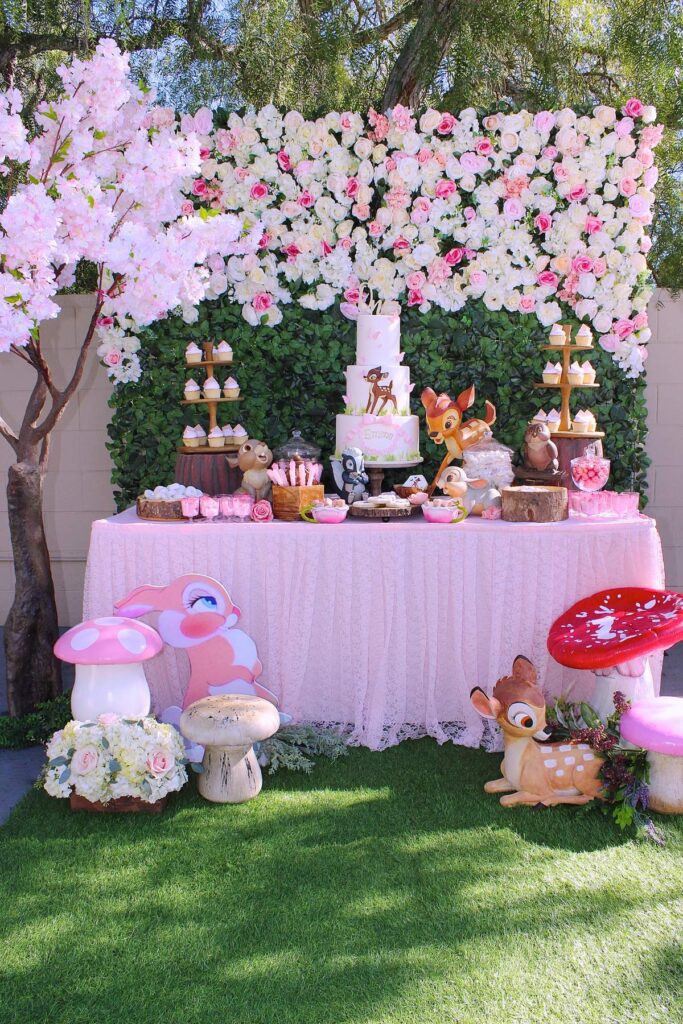 A floral bambi themed 1st birthday decor for the little princess.