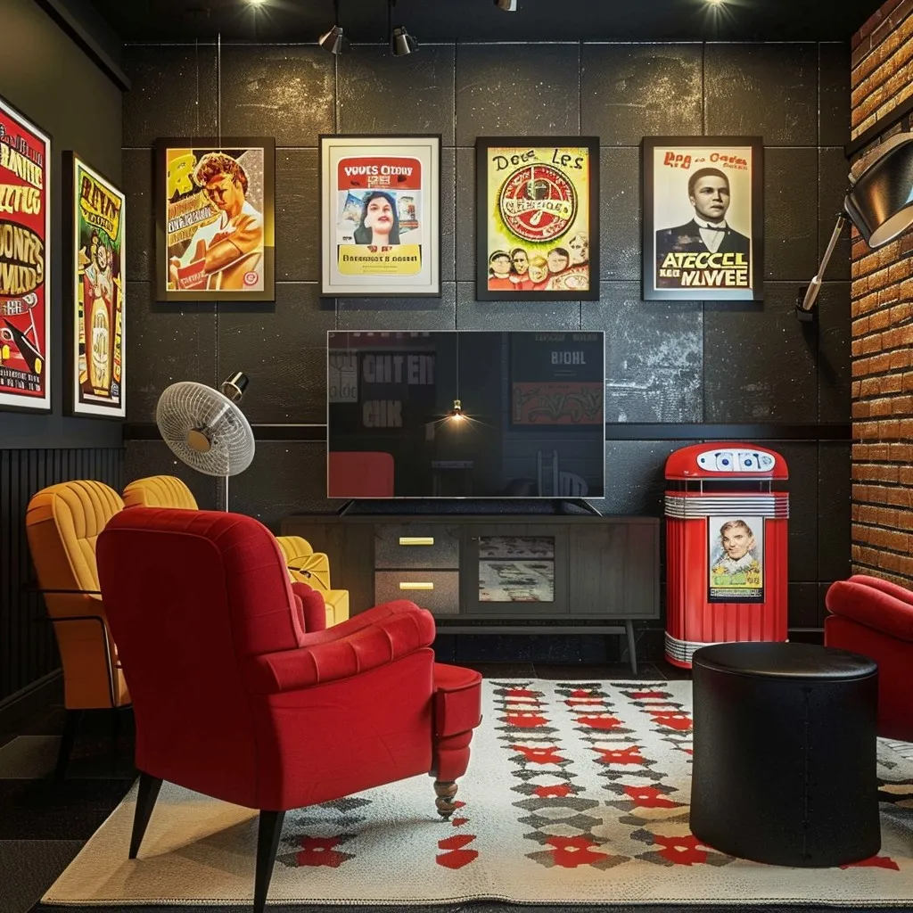 Retro-themed theatre room.