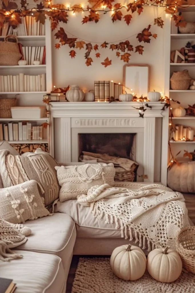 Fireplace fairylights decor.
