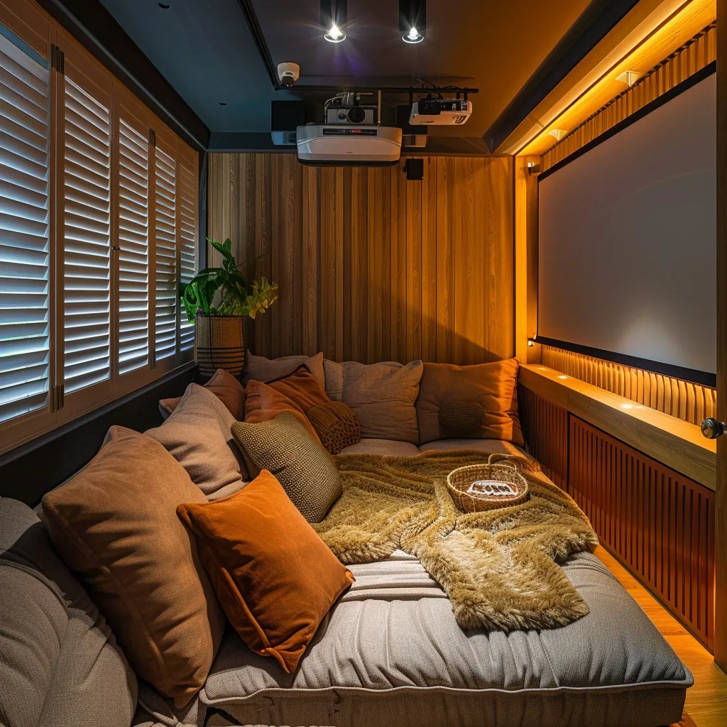 Cozy, minimal theatre room.