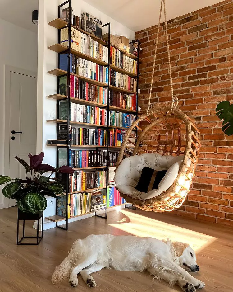 You can never go wrong with a comfy swing for your reading nook.