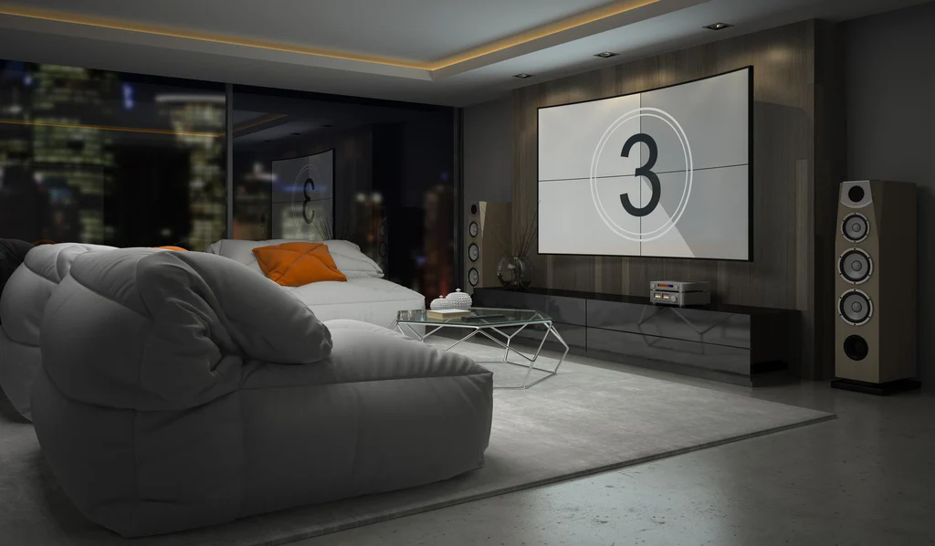Grey colored modern theatre room.