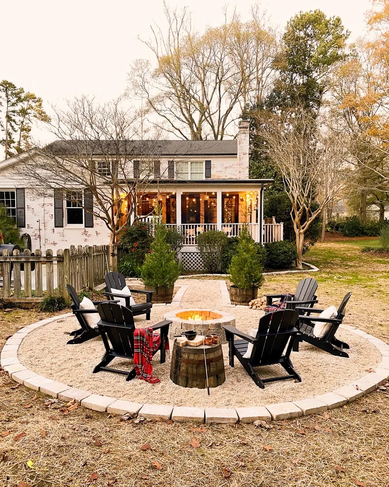 Backyard with a fire pit.