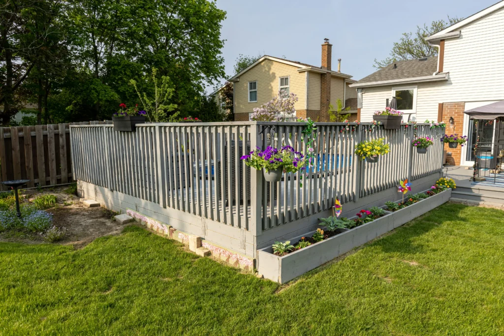 An elevated enclosure for gathering with the view of the backyard.