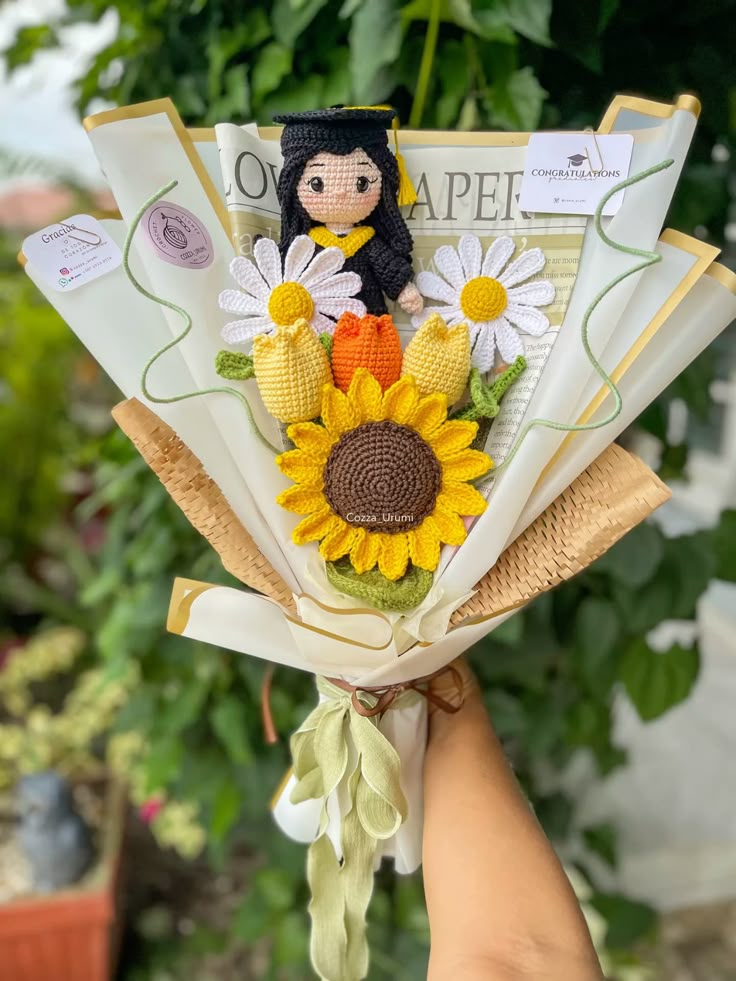 Crochet Flower Graduation Bouquet