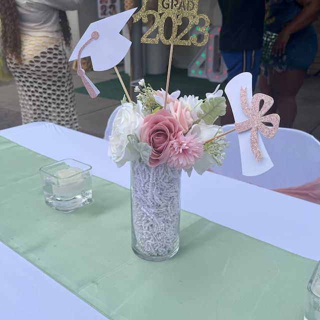 Pink Sticks and Picks centerpiece
