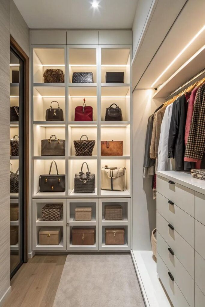 Elegant Handbag Shelf Organization In Closet