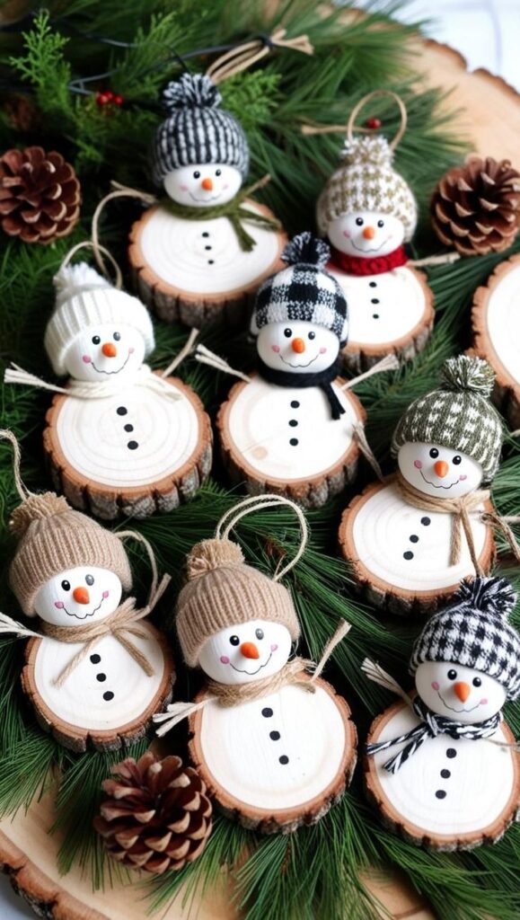 Wood Slice Snowman String