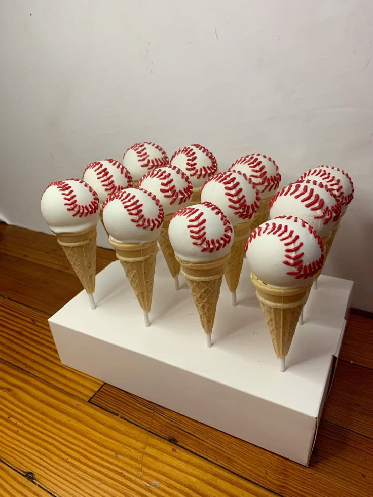 Baseball-Inspired Ice Cream Cone Cake Pops