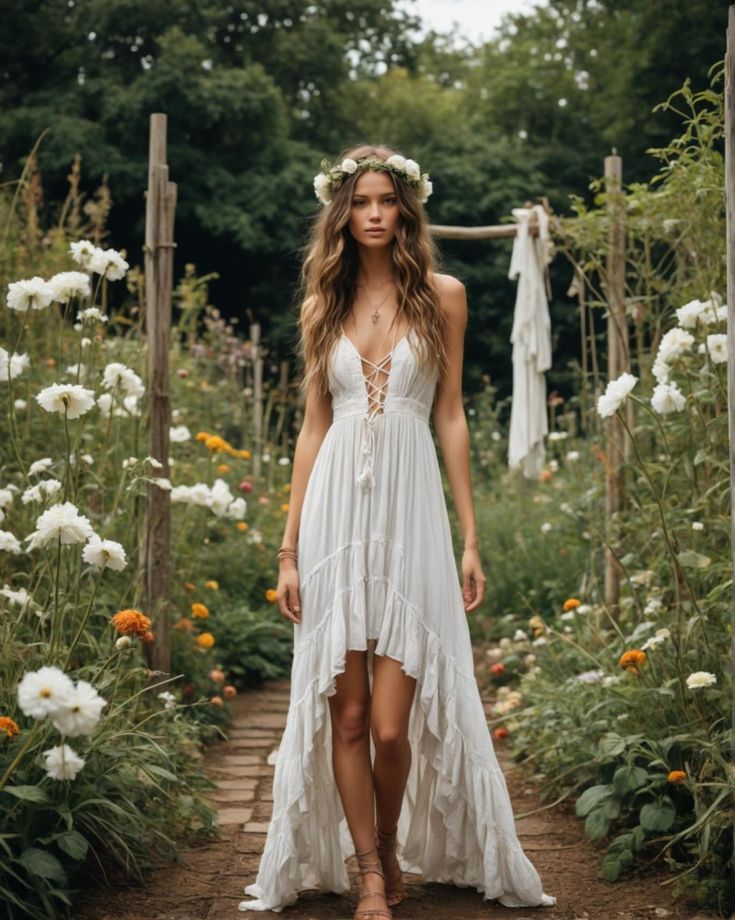 Backyard Wedding Boho Chic Dress With Flower Crown