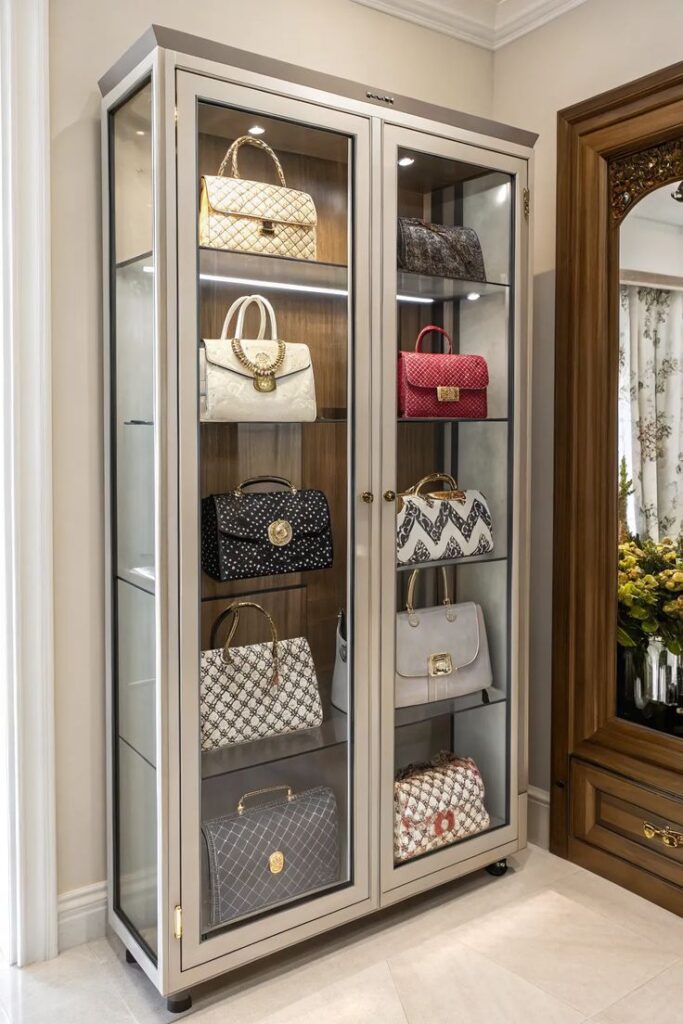 Mirrored Storage Cabinet for Purses