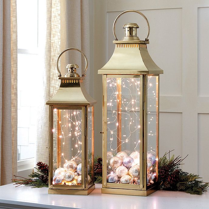 Glass Lantern with String Lights