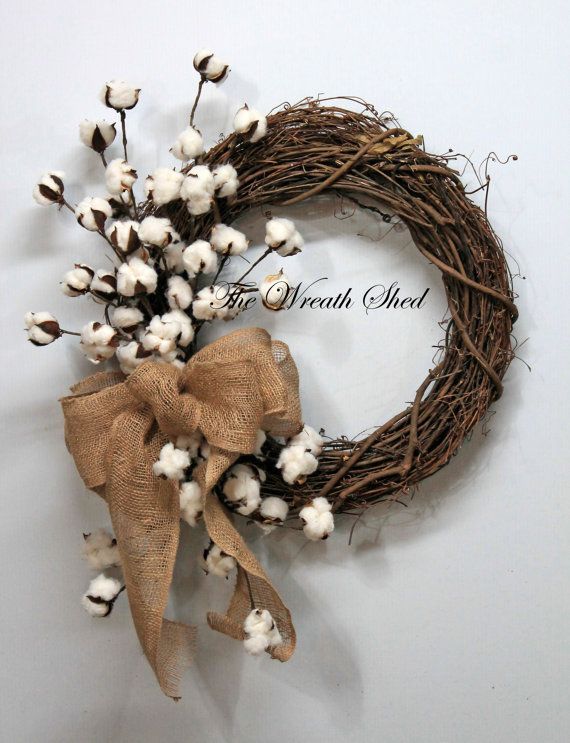 Farmhouse / Burlap & Cotton Wreath