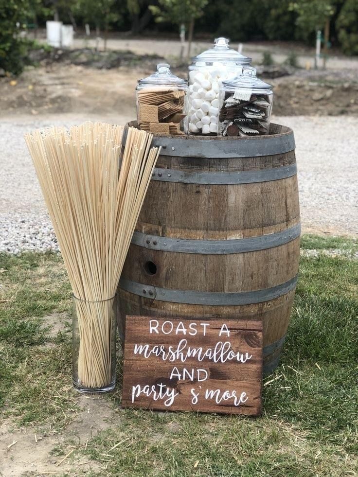 Backyard Wedding Roasted Marshmallows and S'mores Bar