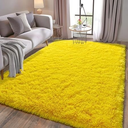 Fluffy Plain Yellow Rug