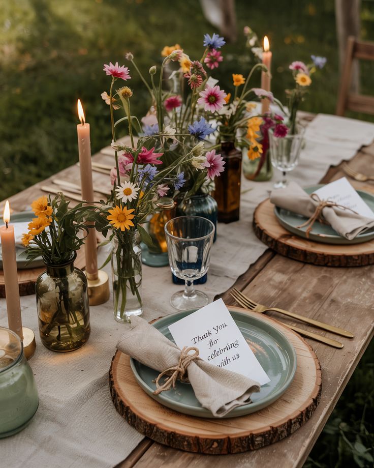 Backyard Wedding Lillic Flowers In Jar With Candles