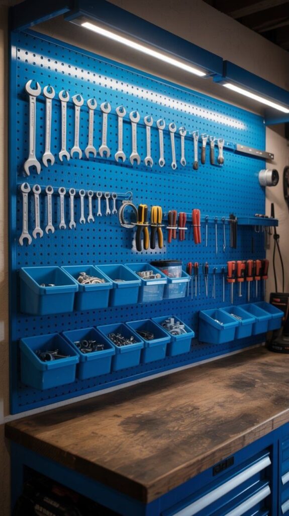 Add Small Baskets and Hooks to Pegboards