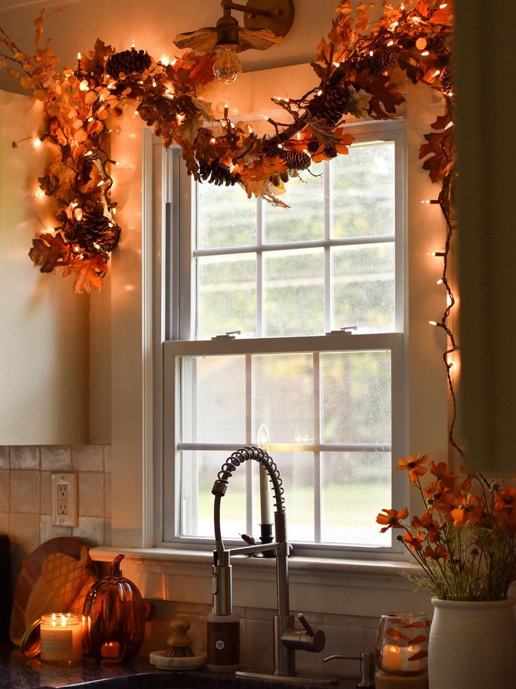 Autumn Garland Over Cabinets or Hood