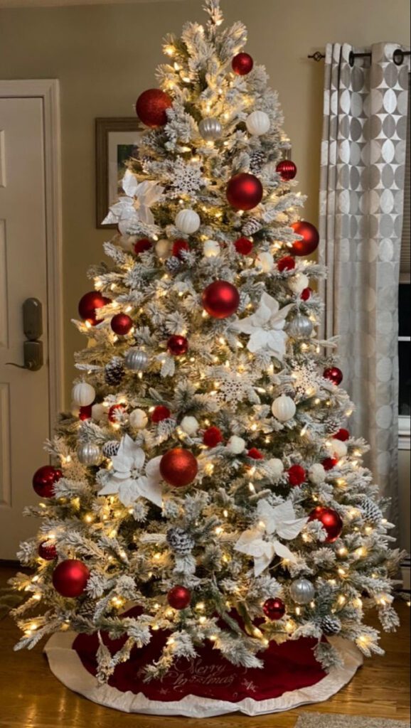 Red And White Flocked Christmas Tree