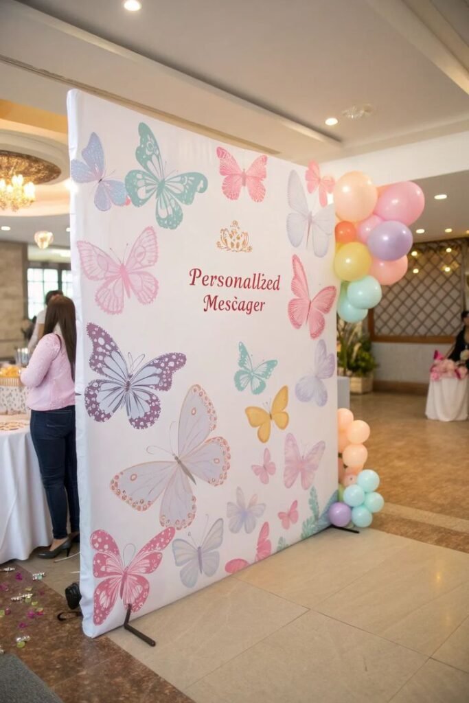 Floral Backdrop with Printed Butterflies
