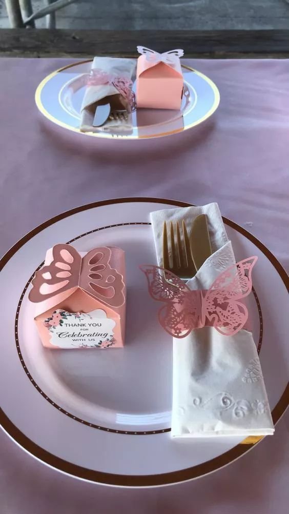 Butterfly Napkin Rings on Pastel Plates