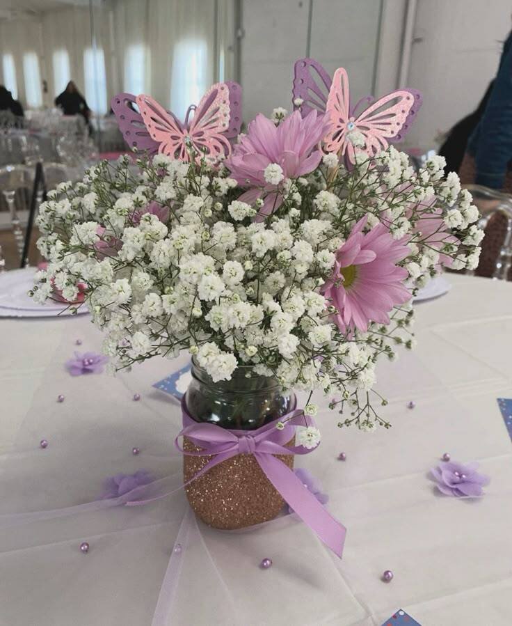 Floral Centerpieces with Butterfly Picks