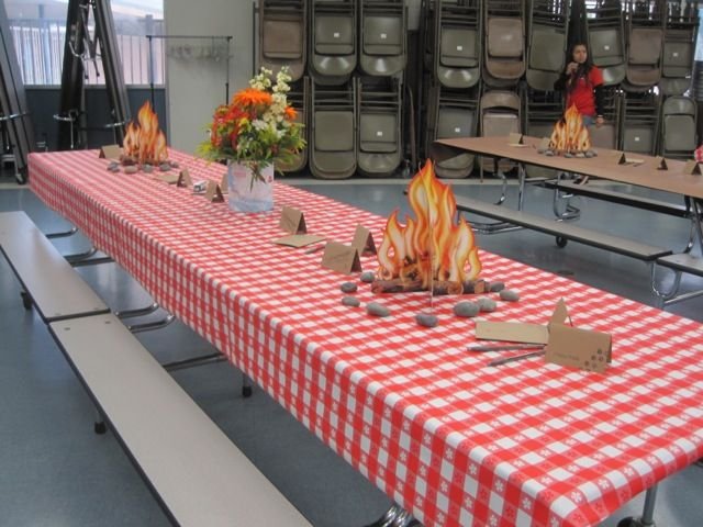 Camping and Fire Themed Table Setup